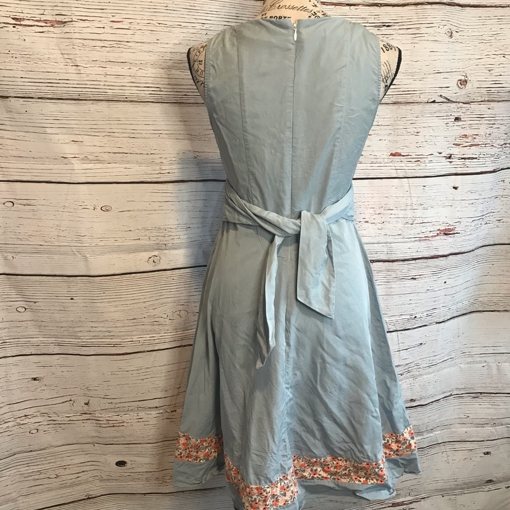 Zara Sky Blue Midi Dress with Floral Detail - Picture 7 of 9
